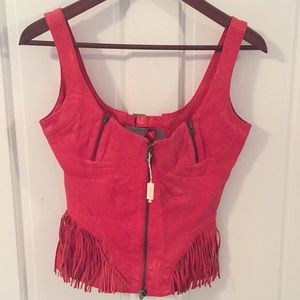 Versace jeans couture red leather top